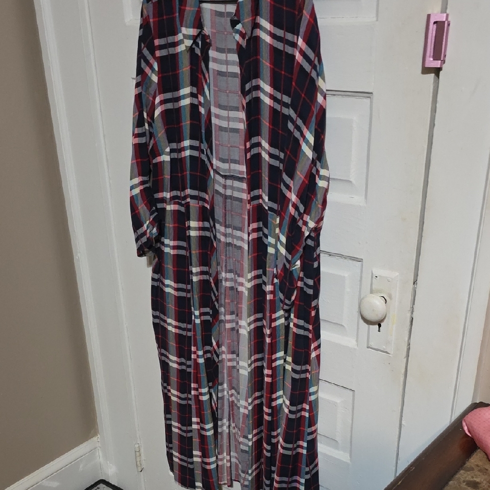 torrid Navy Red White Plaid Duster